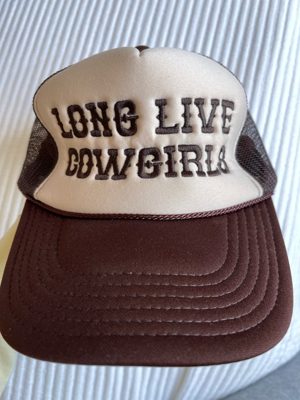 “Long Live Cowgirls” Brown & Cream Mesh Trucker Hat